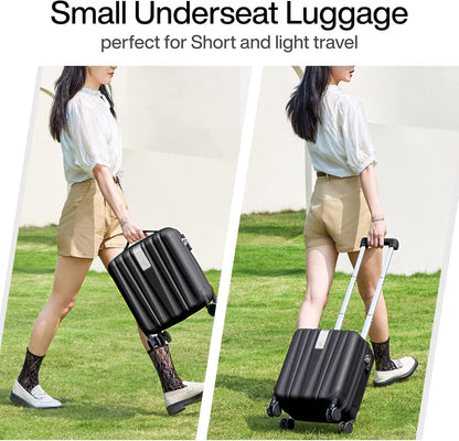 Hanke 14 Inch Underseat Carry On Luggage with Wheels Hard Shell Suitcases Carry On Bag Lightweight Small Mini Suitcase Tsa Luggage for Travel.（Jet Black）