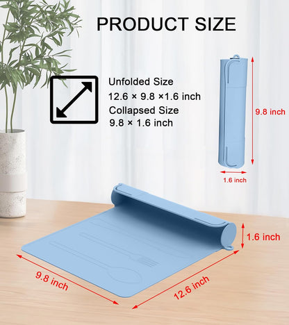Utensil Box, Tableware Silicone Portable Box Silverware mat, Suitable for Kitchen Utensils, Portable Outdoor Camping Spoon Fork Utensils Storage mat (Blue)