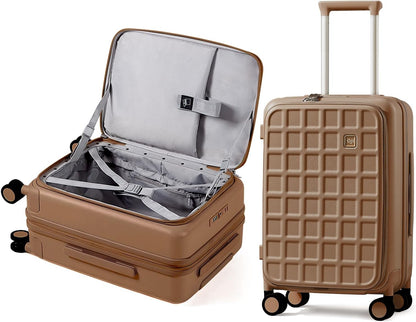 aji Expandable Top Opening Carry On Luggage Airline Approved, 20 Inch Lightweight Hardside Carry On Suitcase with Spinner Wheels, Travel Luggage with Laptop Compartment for Women Men, Chocolate Brown