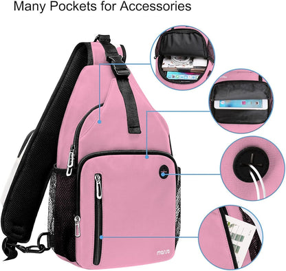 MOSISO Sling Backpack Bag, Crossbody Shoulder Bag Travel Hiking Daypack Chest Bag with Front Square Pocket&USB Charging Port