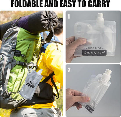 5-Pack 1L Hiking Collapsible Water Bottles with Mountaineering Buckle (Not Suitable for Climbing) BPA-Free Foldable Backpacking Water Bottle for Camping Hiking Running Cycling Mountaineering