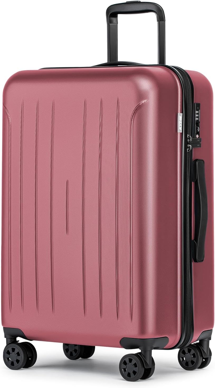 KYME Suitcase Hardshell With Double Spinner Wheels, PC+ABS TSA Lock Travel Luggage (Berry Red, 24" Checked)
