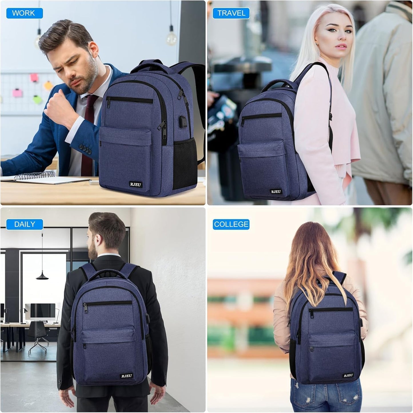 School Backpack for Teen Boys, 17.3 Inch Laptop, USB Charging Port, Anti-Theft & Water-Resistant College Bookbag, Durable Student Backpack for High School and University, Blue