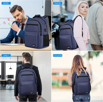 School Backpack for Teen Boys, 17.3 Inch Laptop, USB Charging Port, Anti-Theft & Water-Resistant College Bookbag, Durable Student Backpack for High School and University, Blue