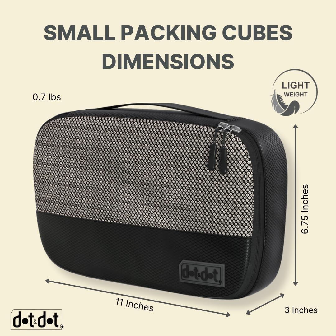 5pc Small Black Packing Cubes for Suitcases - Travel Packing Organizers for Carry on Suitcase - Luggage Cubes set of 5