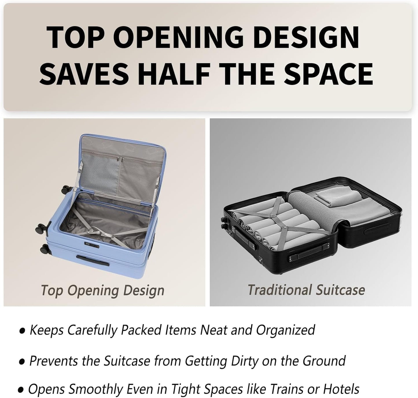 24 Inch Top Opening Checked Travel Luggage Expandable with Spinner Wheels,All PC Hard Shell Hardside Lightweight Medium Suitcase with TSA Approved Cup Holder for Business Trips Woman Men,Blue