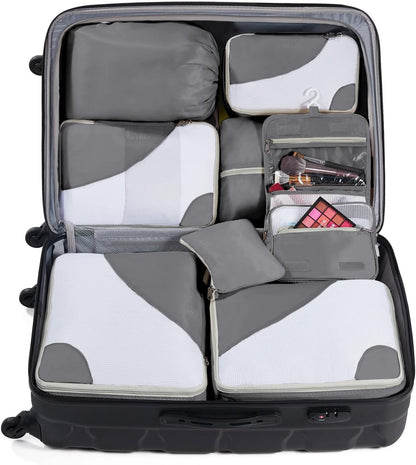 8 Set Packing Cubes for Travel, Gifts for Men,Anti-Tearing Suitcase Organizer for Luggage with Shoe & Hanging Toiletry Bag, OlarHike Vacation Accessories for Cruise, Travel Essentials for Men, Grey