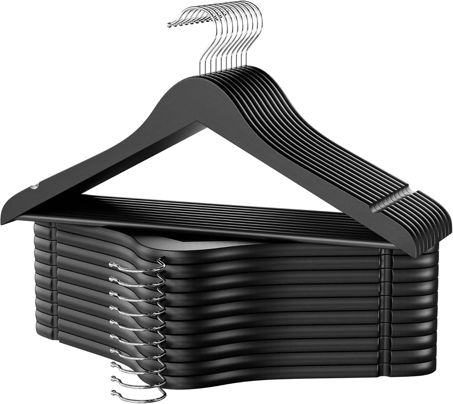 StorageWorks Black Wooden Hangers, 20 Pack Wood Hanger for Closet, Coat Hangers for Coats, Shirts, Pants, Suits