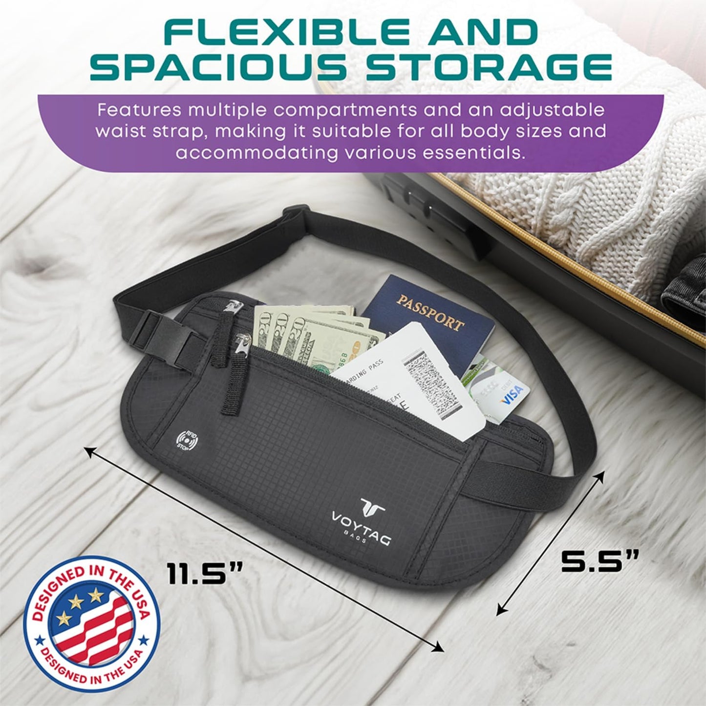 Travel Money Belt & Passport Holder - RFID Blocking Slim Travel Wallet & Fanny Pack for Men and Women - Essential Travel Pouch for Cash, Credit Cards, and Documents (Green Color)