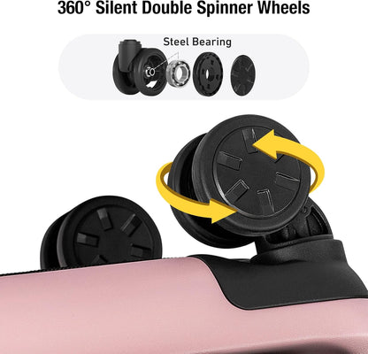 KYME 22-Inch Hardside Small Suitcase, 100% PC Hard Shell with Laptop Compartment, TSA Lock, Double Wheels, Pink