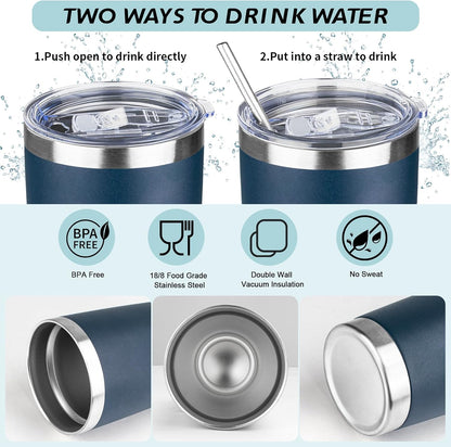 20oz Tumbler with Straw and Brush, Stainless Steel Vacuum Insulated tumbler, Double Wall Insulated Coffee Tumbler for Outdoor, Home, Travel,Office (Navy Blue,8pcs)