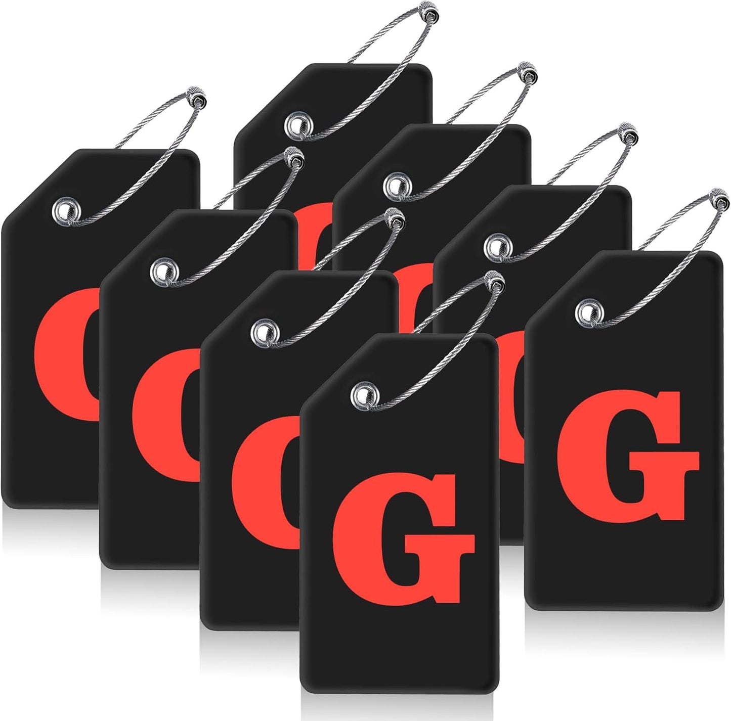 8 Pcs Luggage Tags for Suitcases, 26 Initial Letter Travel Luggage Baggage Identification Labels ID Tags Fully Bendable Tags with Stainless Steel Loop (Letter G, Black)