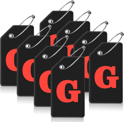 8 Pcs Luggage Tags for Suitcases, 26 Initial Letter Travel Luggage Baggage Identification Labels ID Tags Fully Bendable Tags with Stainless Steel Loop (Letter G, Black)