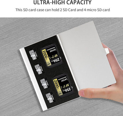Aluminum SD Card Case, 6Slots Ultrathin SD Card Holder, Memory Card Storage Holder, Fit for 2 SD Card, 4 Micro SD Card, Silver