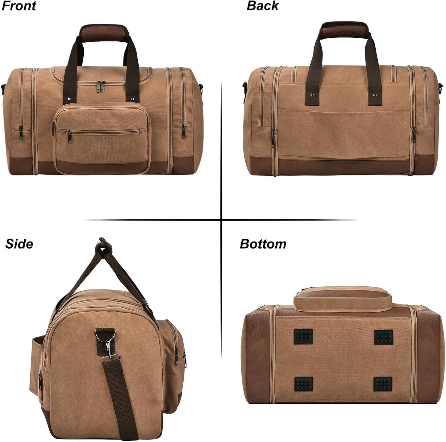 Litvyak Duffle Bag for Travel, 50L Canvas Travel Duffel Bags Overnight Weekend Gym Carry On Luggage Bag for Men & Women(Coffee+Toiletry Bag)