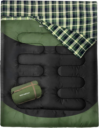 Double Sleeping Bag for Adults Machine Washable 2 Person Camping Sleeping Bag Queen Size Waterproof with Compression Sack for Cold Weather 3-4 Seasons