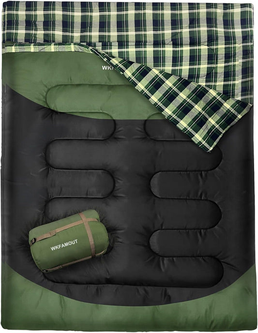 Double Sleeping Bag for Adults Machine Washable 2 Person Camping Sleeping Bag Queen Size Waterproof with Compression Sack for Cold Weather 3-4 Seasons