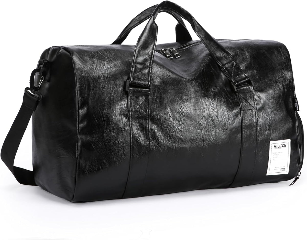 Leather Sports Gym Tote Bag with Shoes Compartment & Wet Pocket, Travel Duffel for Men & Women, Shoulder Weekender Overnight Bag for Yoga, Pilates, Swimming