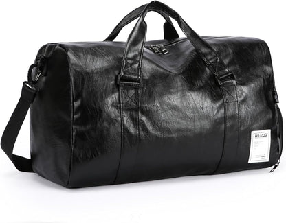 Leather Sports Gym Tote Bag with Shoes Compartment & Wet Pocket, Travel Duffel for Men & Women, Shoulder Weekender Overnight Bag for Yoga, Pilates, Swimming