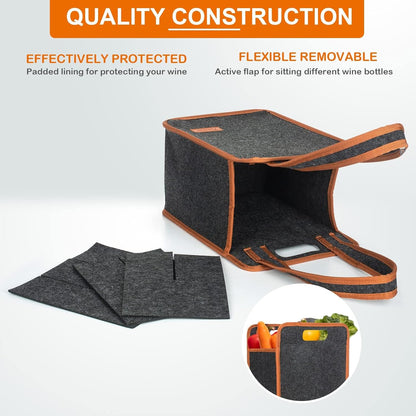 2 Pack 6 Bottle Wine Tote Bag, Insulated Thermal Padded Wine Carrier Tote, Reusable Wine Bags for Wine Bottles Travel, Camping and Picnic, Perfect Wine Lover Gift