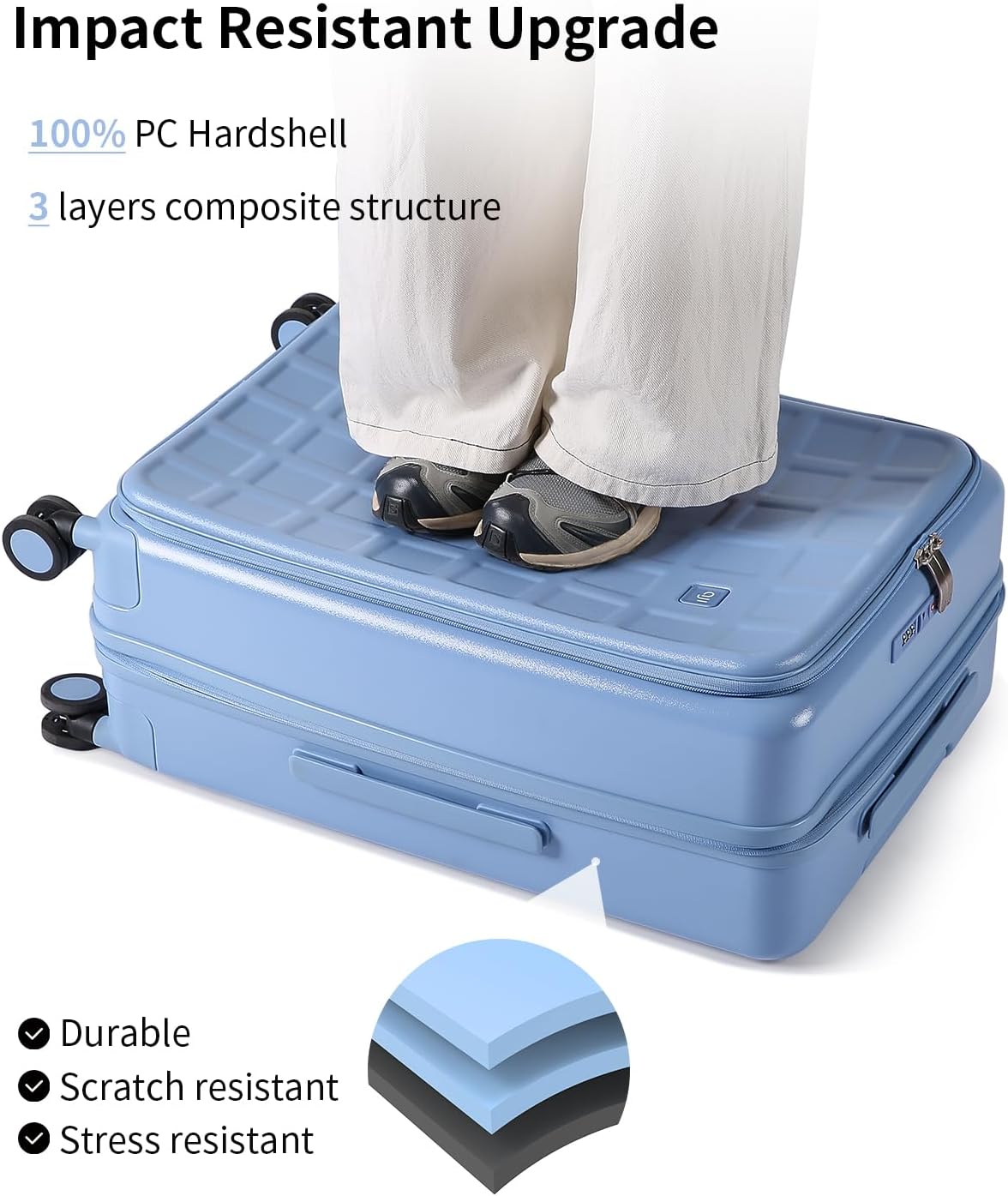 aji Expandable Top Opening Carry On Luggage Airline Approved, 20 Inch Lightweight Hardside Carry On Suitcase with Spinner Wheels, Travel Luggage with Laptop Compartment for Women Men, Blueberry Blue