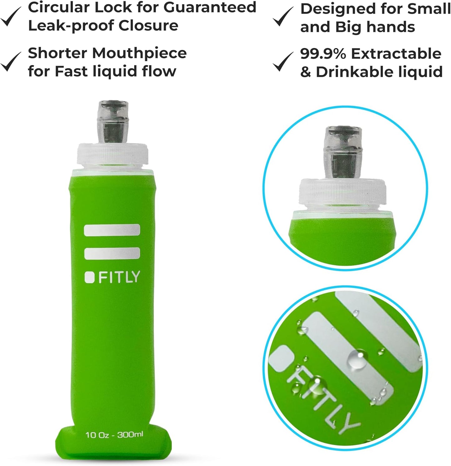 FITLY Soft Flask - Shrink As You Drink Soft Water Bottle for Hydration Pack - Folding Water Bottle Ideal for Running, Hiking, Cycling, Climbing & Rigorous Activity