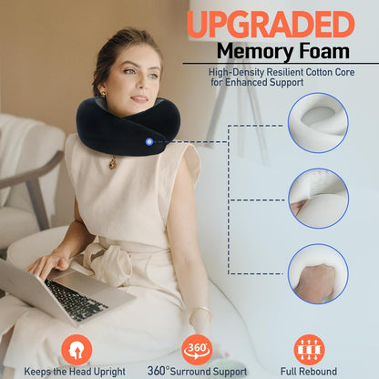Travel Pillow | High-Density Memory Foam Pillow with 360° Surround Support. Ergonomically Designed. Ideal for Airplane Travel and Home Use.
