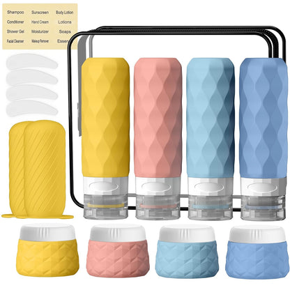 16Pack Travel Bottles for Toiletries, TSA Approved Travel Size Toiletries Containers Set, Silicone Leak Proof Refillable Bottles Elastic Sleeves Creams Jars Accessories Kit W/Clear Bag (Bright)