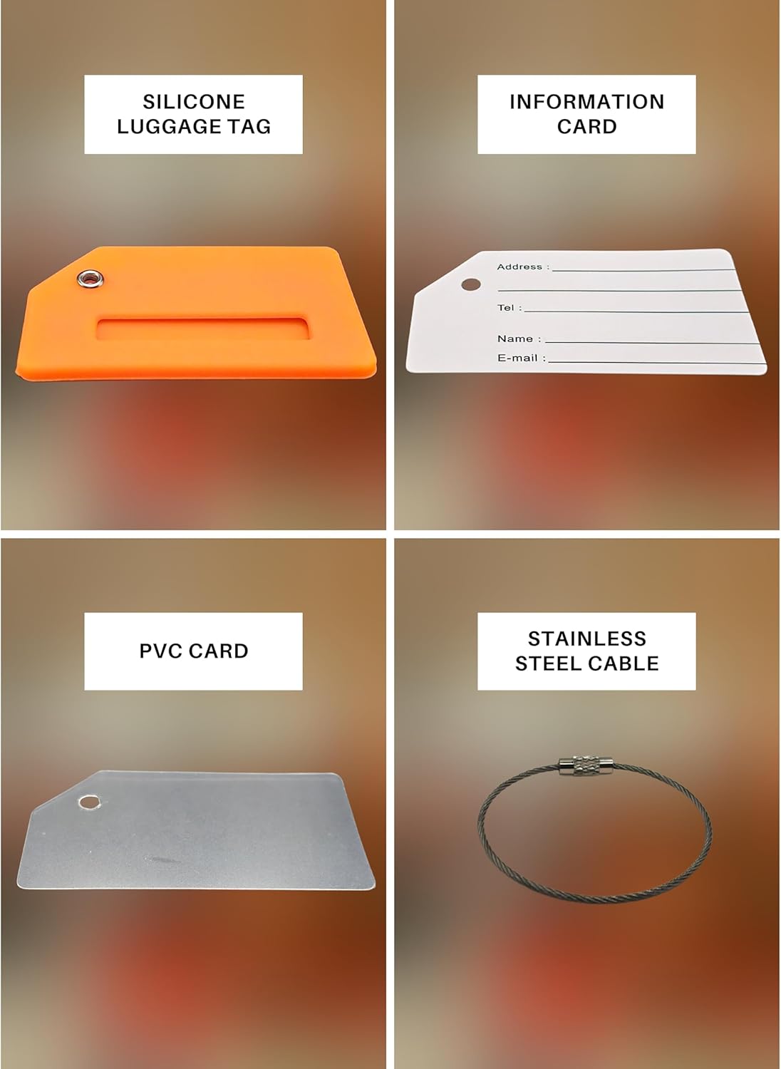 5 Pack Silicone Luggage Tag with Stainless Loop and Name Id Card, Perfect for Suitcases, Handbags and Luggage