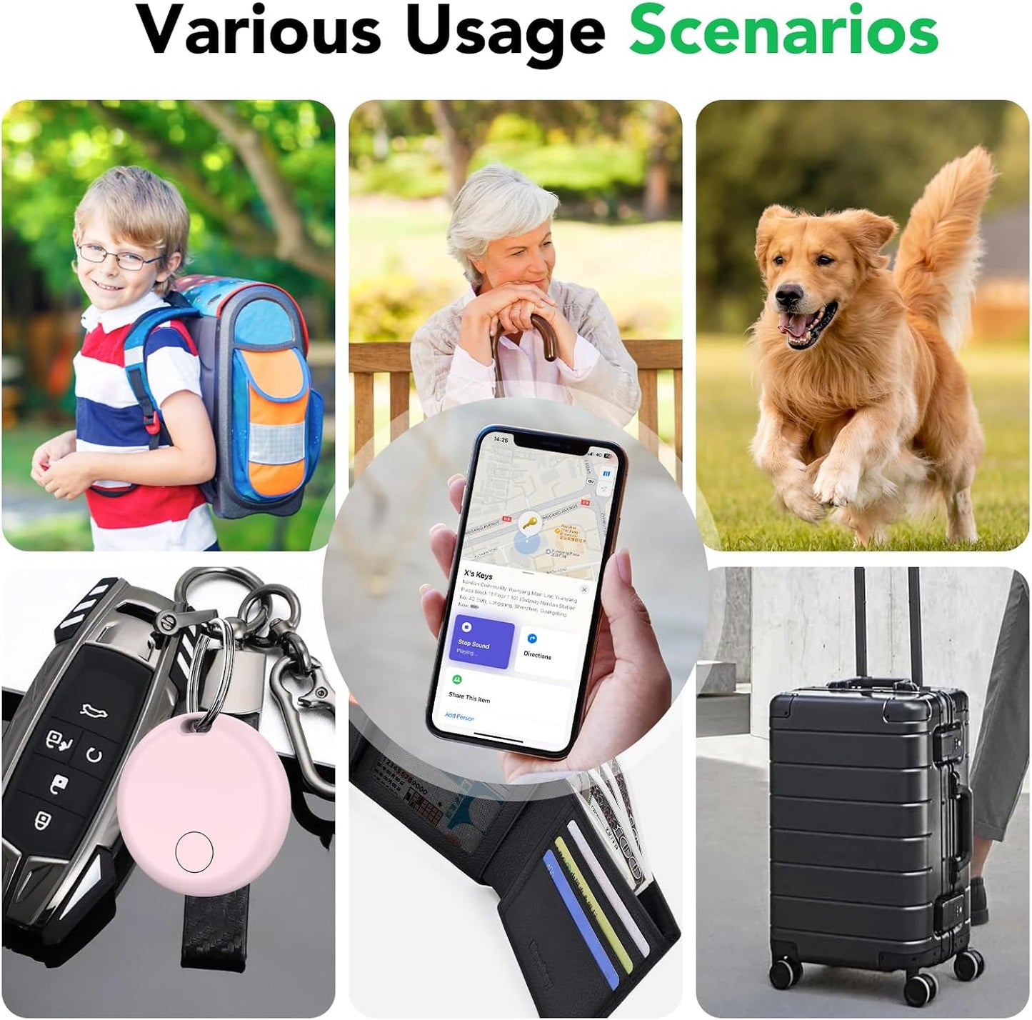 Air Tracker Tags-4 Pack: Smart Bluetooth Tracker, Item Finder Works with Apple Find My (iOS Only) App, Trakcer Tag Locator for Keys, Luggage, Satchel, Backpack etc. (Not for Android Devices)