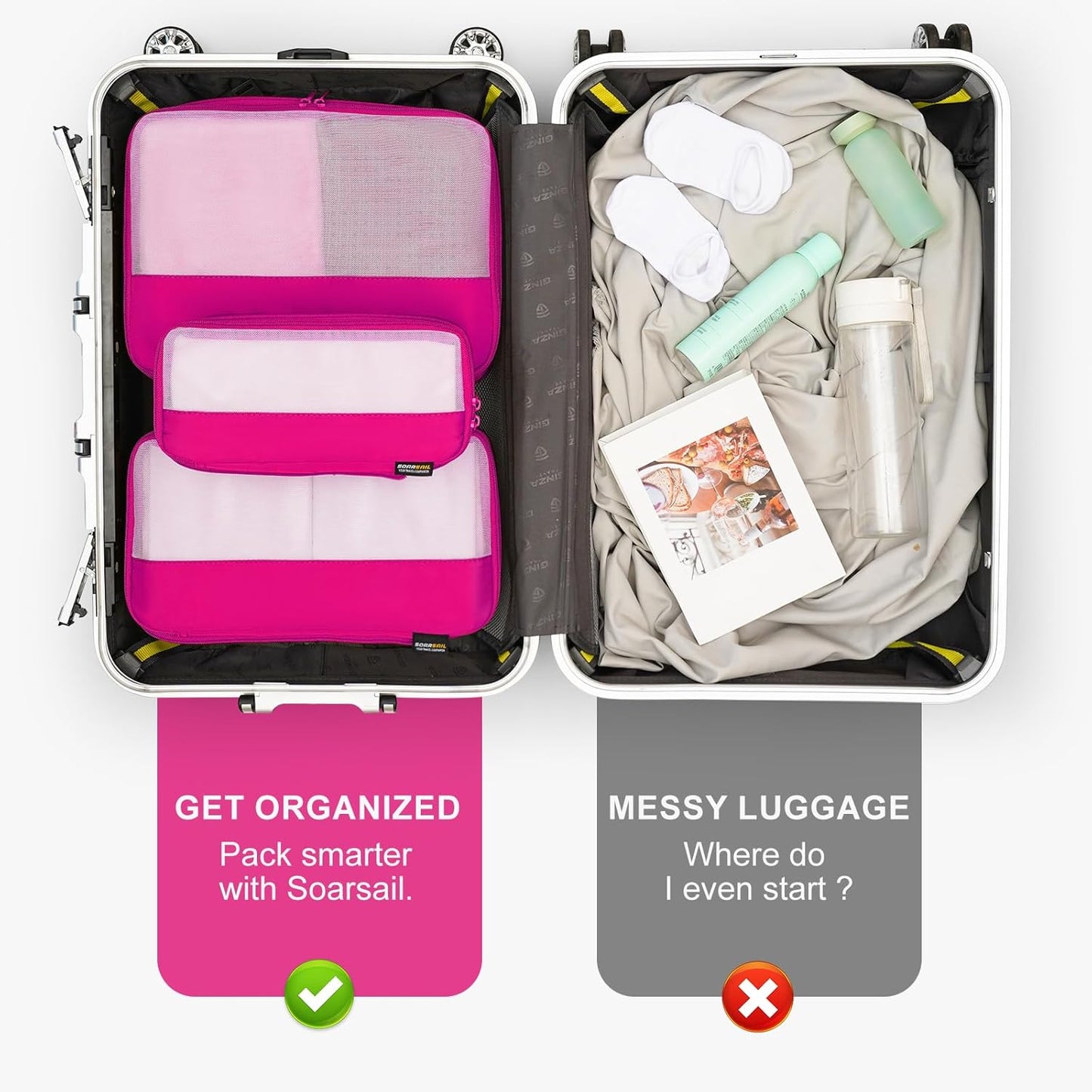 4 Set Compression Packing Cubes for Travel, Suitcases and Backpack Space Saving Organizers (Rose Red)