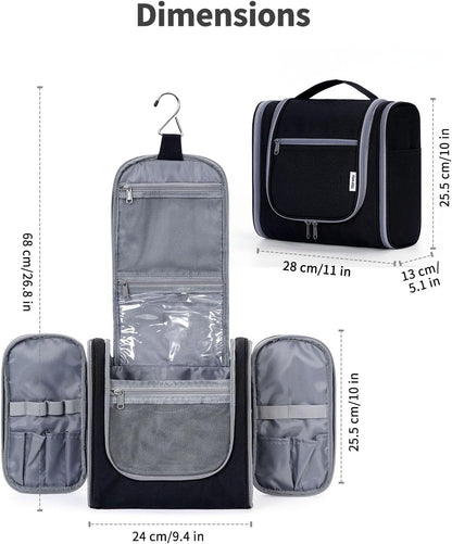 Narwey Hanging Toiletry Bag for Women Travel Makeup Bag Organizer Toiletries Bag for Cosmetics Essentials Accessories (Large, Black)
