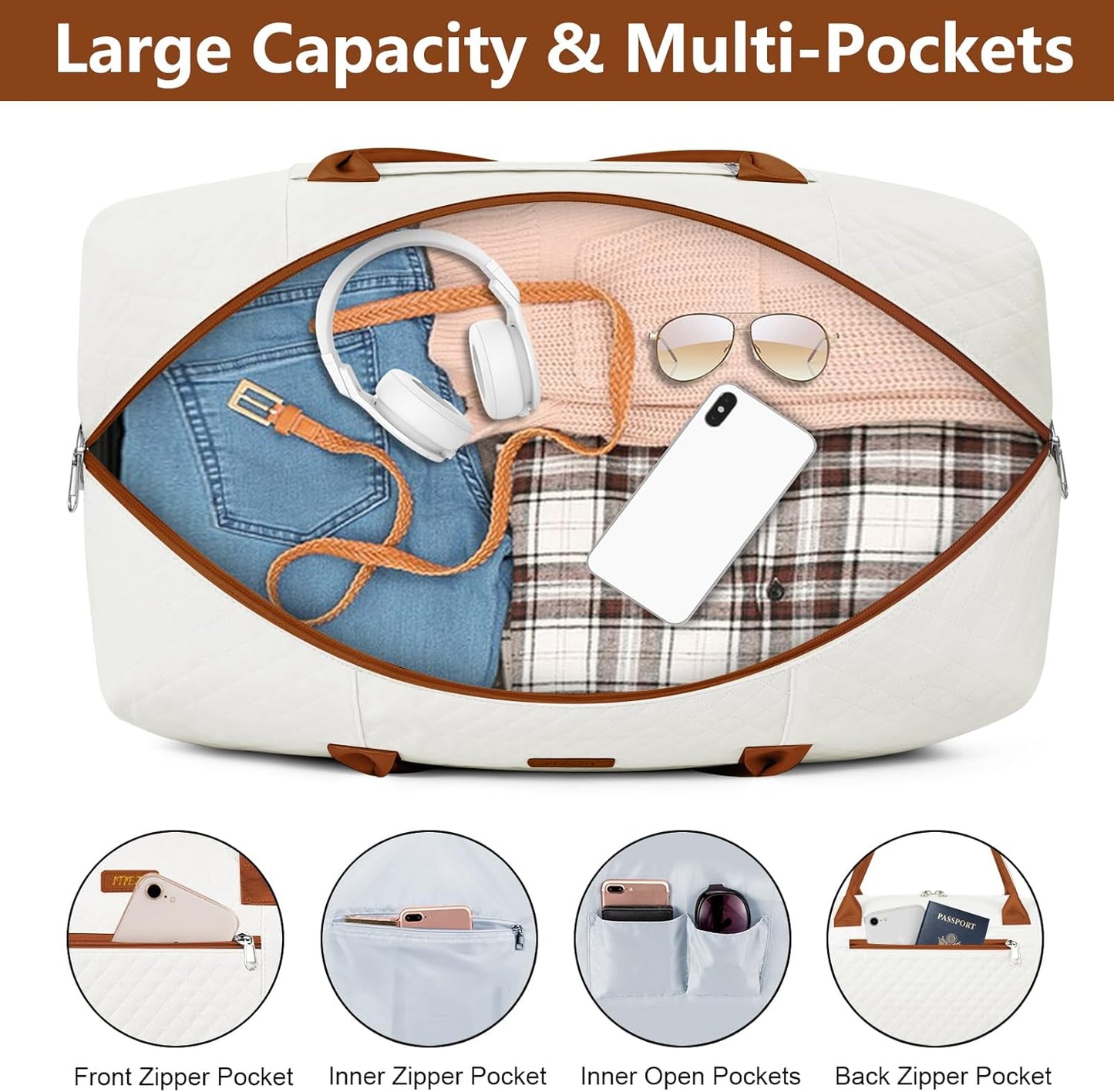 Weekender Bag for Women, Travel Duffel Bag Carry On Overnight Bag with Shoe Compartment Large Nylon Travel Weekend Tote Bag