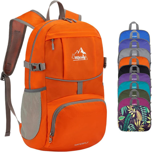 WATERFLY Hiking Foldable Daypack Backpack: 25L Ultra Lightweight Packable Waterproof Outdoor Travel Day Pack for Woman Man