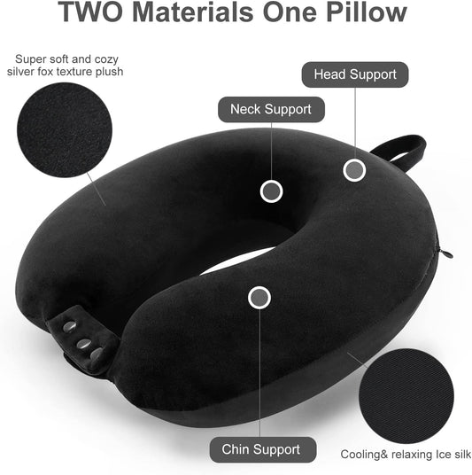 Travel Pillow, Best Memory Foam Neck Pillow Head Support Soft Pillow for Sleeping Rest, Airplane Car & Home Use (Black5)