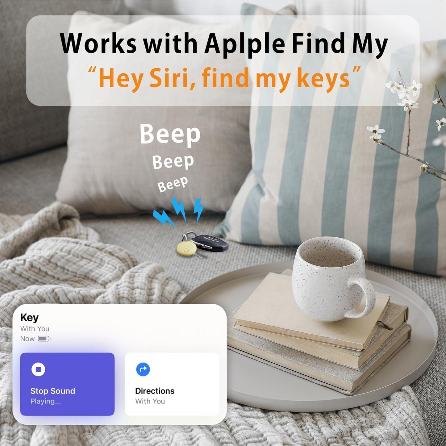 Air Tracker, Smart Bluetooth Tracker Works with Apple Find My (iOS Only), Item Finder Locator for Keys, Luggage, Backpack, IP67 Waterproof, Yellow