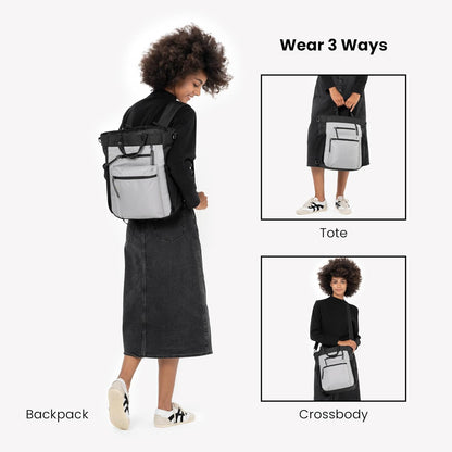 Sherpani Soleil, Anti Theft Convertible Backpack, 3 in 1 Tote Bag,Cross Body Purse, 18L Travel Backpack, Travel Gifts for Women, RFID Protection, Metal Hardware Fits 13” Laptop (Sterling)