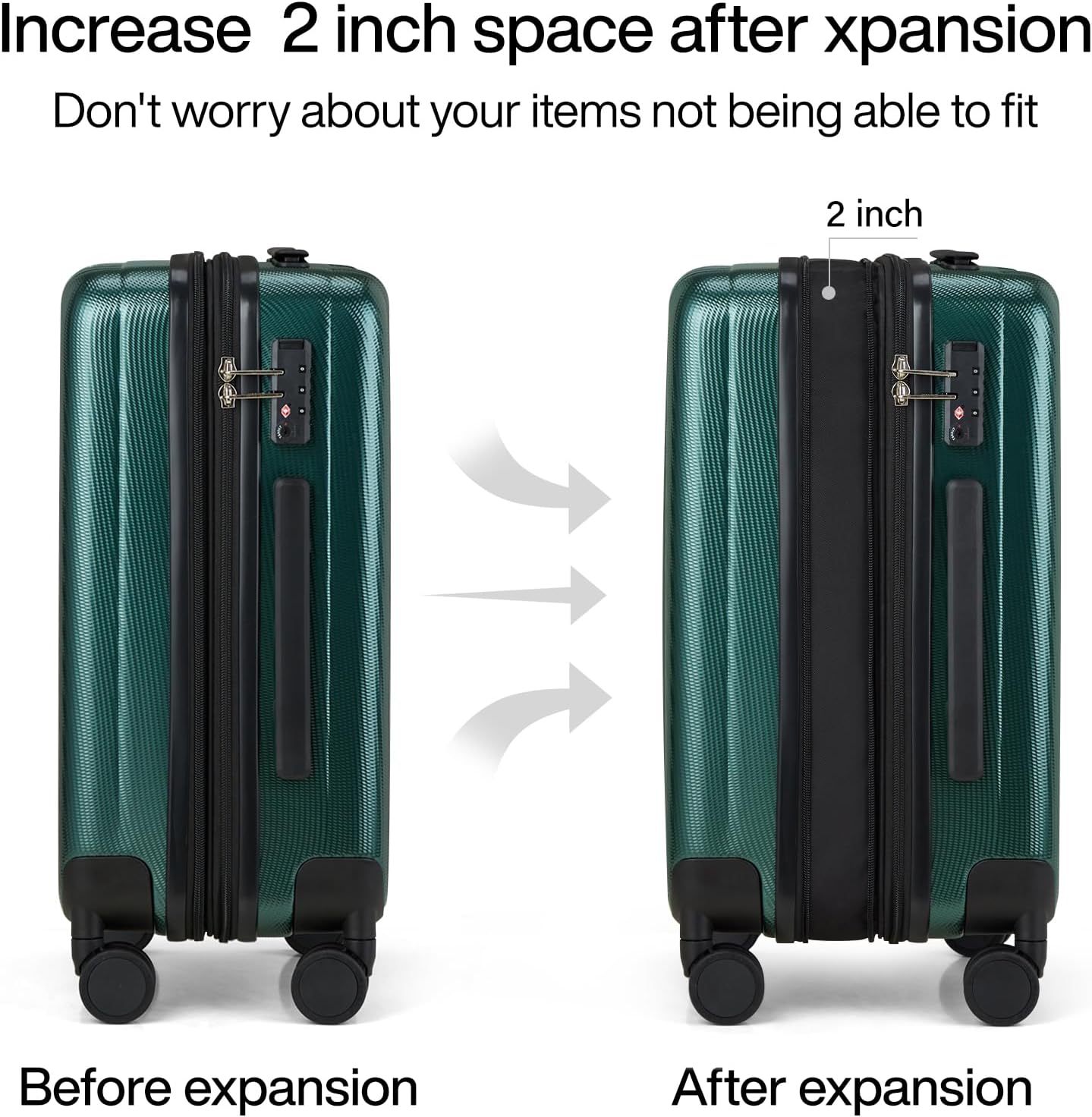 Hanke Expandable Hard Shell Luggage Sets 2 piece Carry on Luggage with Wheels Suitcases Lightweight Checked Travel Luggage Rolling Large Suitcase Travel Luggage Bag Woman Men 20/29 IN(Blackish Green)