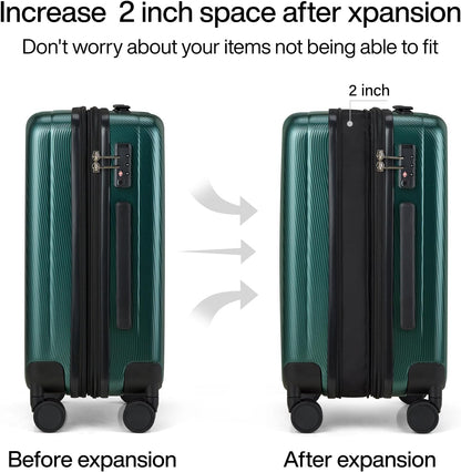 Hanke Expandable Hardshell Luggage Sets 3 piece Carry on Luggage with Wheels Suitcases Lightweight Checked Travel Luggage Rolling Large Suitcase Travel Luggage Bag Woman Men 20/24/29 IN,Blackish Green