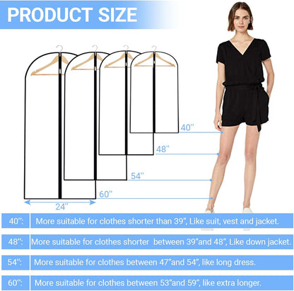 Garment Bags for Hanging Clothes 24'' x 40'' (Set of 12) Coat Covers for Closet Foldable Washable Dress Bags for Hanging Clothes for Long Dress Dance Costumes Suits Gowns Coats