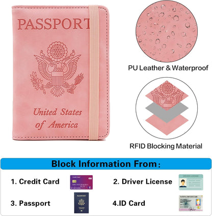 Melsbrinna Premium Leather Passport Holder Covers Case, Waterproof Rfid Blocking Travel Wallet Passport Holder with Pen Holder, Cute Passport Book for Women/Men