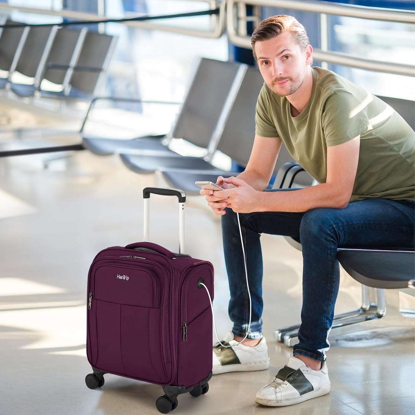 16 Inch Underseat Carry On Luggage with Wheels Softside Small Suitcases Personal Item Bag with Pocket Travel Luggage for Men Women Business Overnight Bag(Purple)