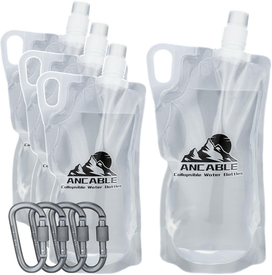 1L Hiking Collapsible Water Bottles, 4-Pack 33OZ BPA-Free Foldable Backpacking Water Bottle for Travel Camping Hiking