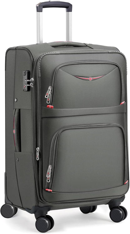 Softside Expandable Luggage with 4 Spinner Wheels, Durable Checked-Luggage Suicase (Gray, 25-Inch)