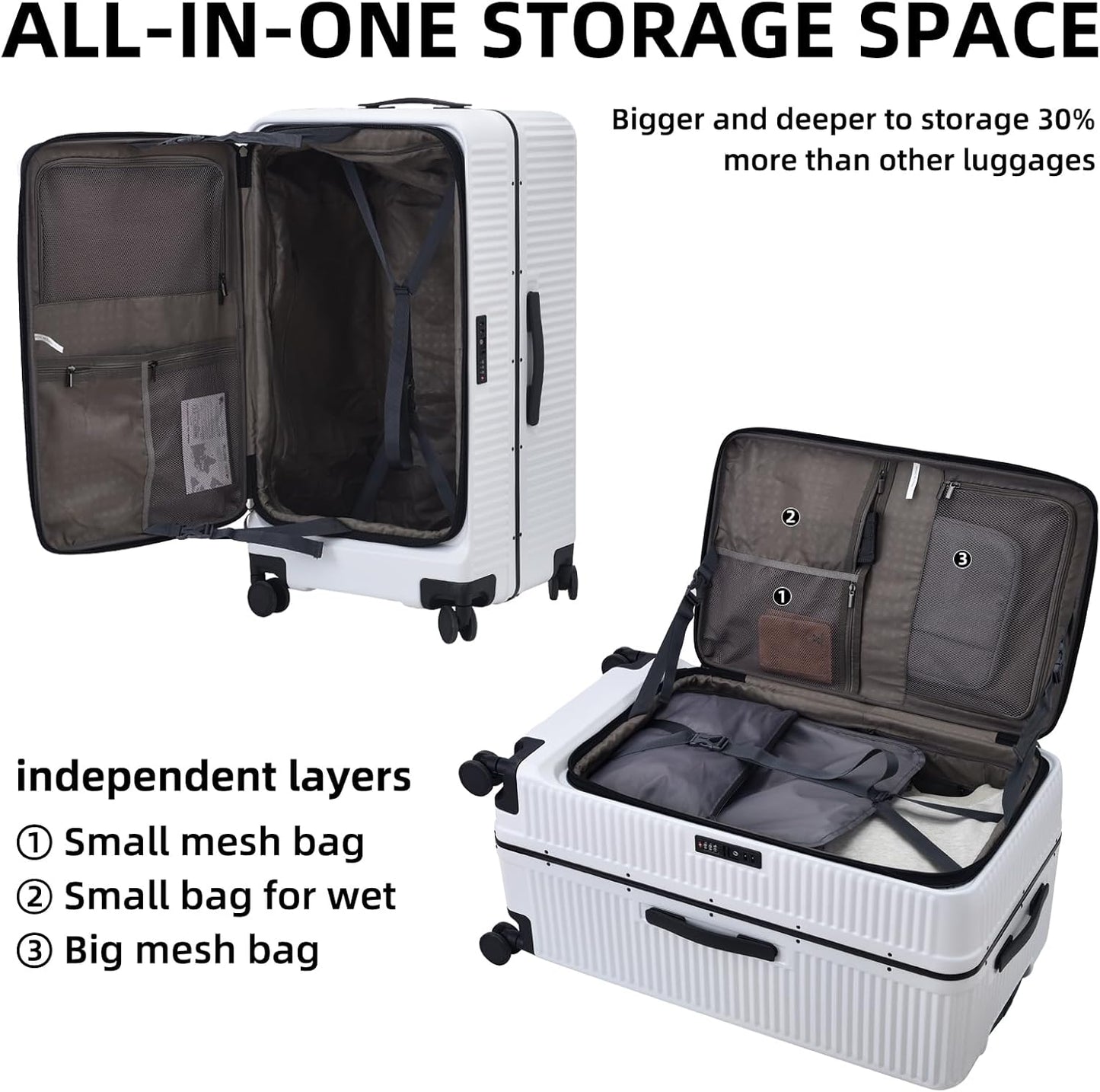 2 pieces 20/29 Aluminum Frame Carry On and Checked Luggage Set with Side Opening, Lightweight Hardshell ABS+PC Trunk Suitcase with TSA Lock, 360° Universal Wheels & Adjustable Handle, White
