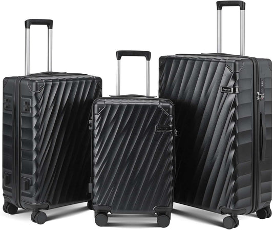 Luggage sets 3 piece with Spinner Wheels, PC Hard Shell Travel Luggage, Carry On suitcase with TSA Lock,YKK Zippers,Charcoal Metallic (Black, 3 Piece Sets(20/24/28))