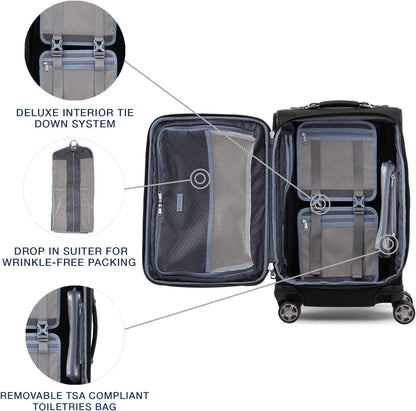 Travelpro Platinum Elite Softside Expandable Carry on Luggage, 8 Wheel Spinner Suitcase, USB Port, Suiter, Men and Women, Shadow Black, Carry On 21-Inch