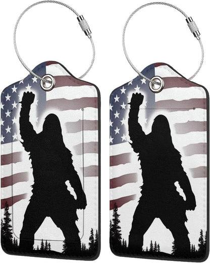 American Flag Leather Luggage Tag with Stainless Steel Ring, Fun Name Id Card Cover Travel Bag Tag Set, Suitable for Travel Bag Luggage Women Men 4 PCS