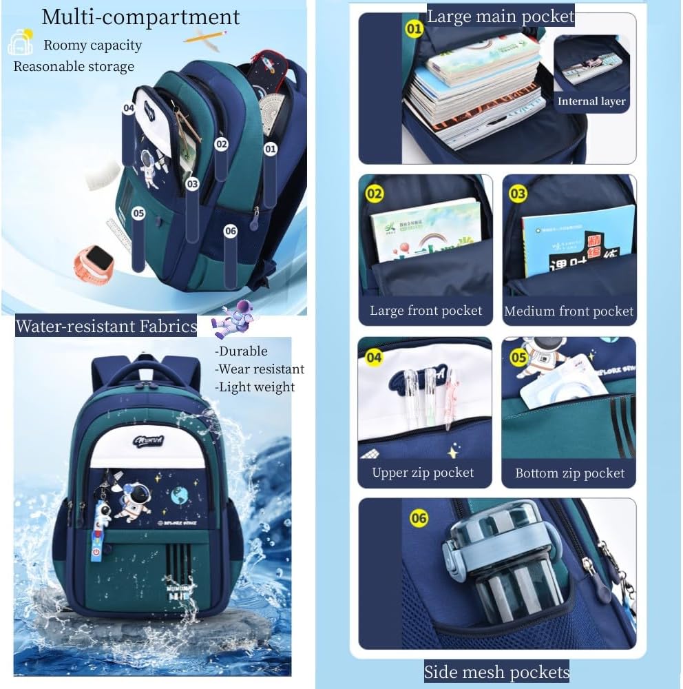 Astronaut-space Kids Backpack for Girls-Boys Elementary Middle School Backpack Book Bags for Girls Lightweight Back Pack pink-blue