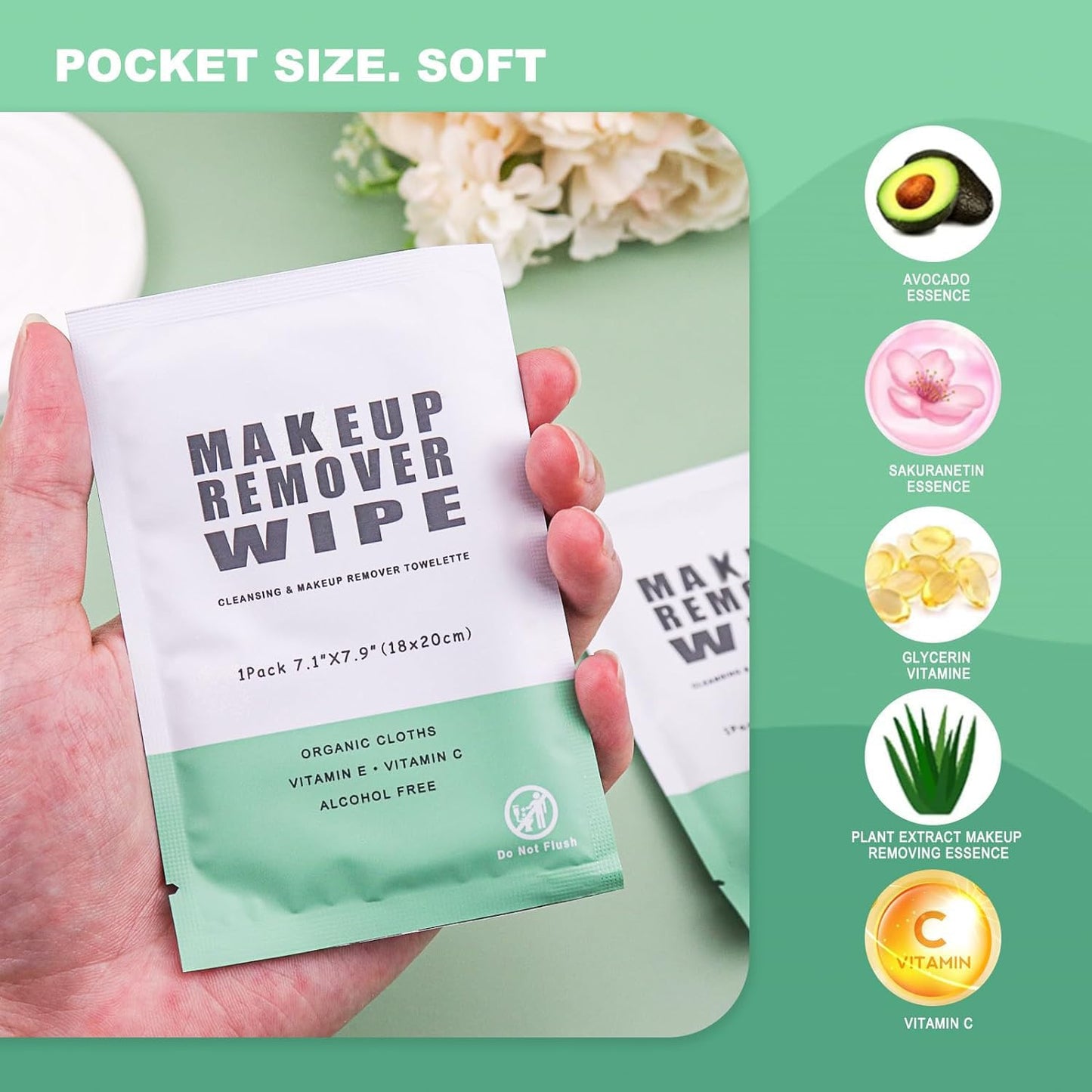 50 Individually Wrapped Makeup Remover Wipes - Bulk Face Cleansing Wipes, Travel Towelette Makeup Remover Cloth for Face Cleansing